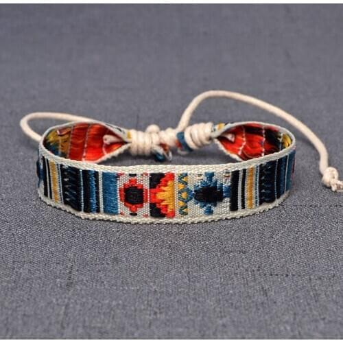 Bright Ethnic Folk Cotton And Linen Bracelet Retro Handmade Cord Embroidery Hippie Friendship Wrap Bracelets Women