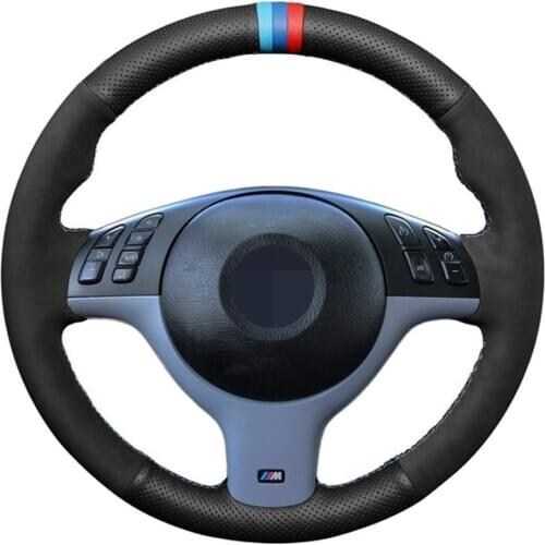 Car Steering Wheel Cover Hand-stitched Black Genuine Leather Suede For BMW E46 E39 330i 540i 525i 530i 330Ci M3 2001-2003