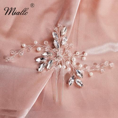 Miallo Fashion Austrian Crystal Pearls Wedding Hairpins Clips Bridal Hair Jewelry Accessories Handmade Headpieces for Women