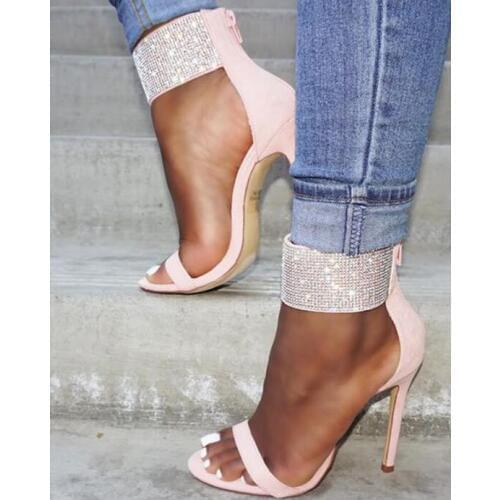 Moraima Snc Crystal Embellished High Heel Sandal Summer Open Toe Thin Heels Shoes Woman Sexy Cutouts Gladiator Shoes