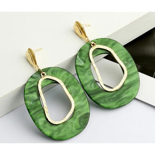 Simple Green Big Oval Drop Earrings For Women statement Resin Acrylic Geometric long Earring 2019 Gold Color Party ZA Jewellery