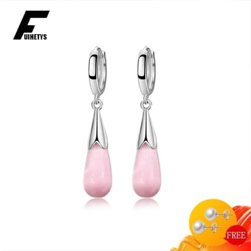 BaliJelry Fashion Earrings Silver 925 Jewelry Pink Cat Eye Stone Drop Earrings Accessories for Women Wedding Engagement Party