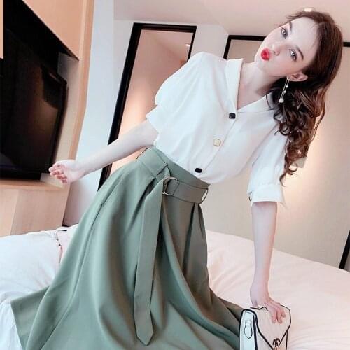 Women Sets Elegant Summer Korean Trendy Femme Outfits Chic Tops+Skirts Vintage Ladies 2 Piece Sets Womens Outfits Summer AA5461