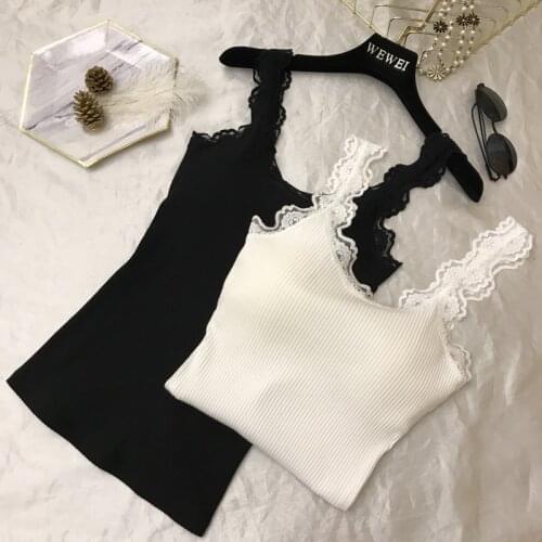 ALPHALMODA 2018 New Women Lace Knit Camisole Korean Style Vertical Rip Lace Sling Slim Sweet Ladies Summer Knit Camis