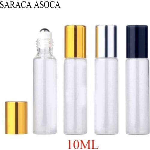 10ml Transparent Thin Glass Roller ball Bottle Sample Essential Oil Vials Roller Metal Glass Ball 100Pcs/Set