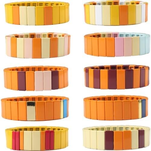 10pcs/Lot Tile Bracelet Set Bohemia Enamel Stackable beaded Bangle for Women Bracelet Friend Gift