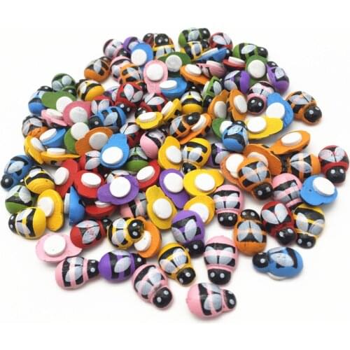 100pcs 9x13mm 8 Colors Wooden Bumble Bees Self-adhesive Stickers Easter DIY Crafts Embellishments For Cardmaking Scrapbooking