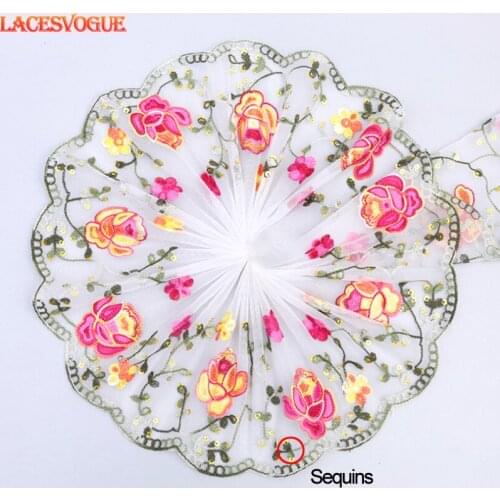 19Yards 20cm Sequins Mesh Embroidery Lace Trim Handmade DIY Garment Needlework Sewing Accessories Fabric Clothing Decoration 271