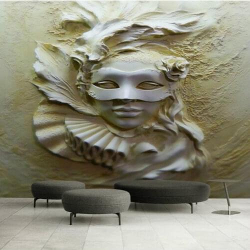 3D Gray Relief Masked Beauty Wallpapers for Living Room Modern 3D Embossed Art Photo Wallpapers Wall Painting Wall Paper 3D