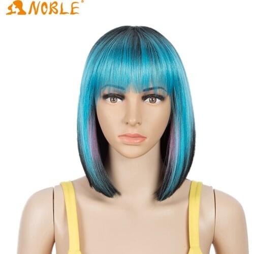 Noble girl Straight Bob Wig With Bangs Synthetic Short Wigs For Black Women 12Inch Ombre Heat Resistant Fiber Hair Cosplay Wigs