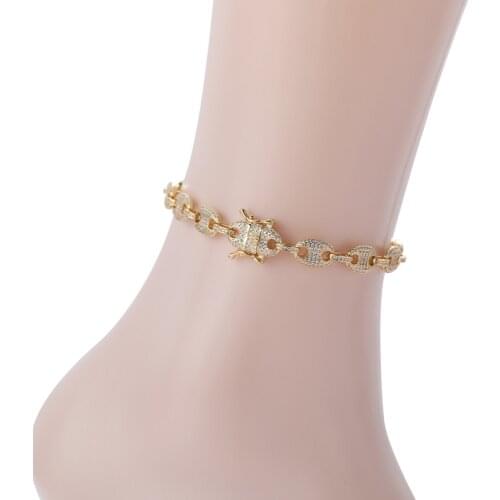 Bling Bling 9MM Anklet 9inch 10inch Brass Chain Mirco Pave Prong Setting For Women Foot Jewelry A006