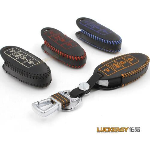 Car Key bag case wallet Leather holder for nissan infiniti 4/5 buttons rogue 2014 2016 2017 ker ring chain