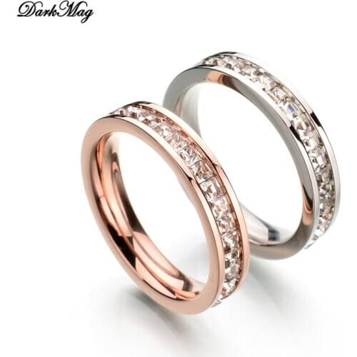 DarkMag Trendy Stainless Steel Rose Gold Color Love Ring for Women Men Couple CZ Crystal Rings Luxury Brand Jewelry Wedding Gift