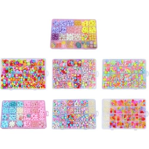 Children DIY Bead Set 24 Different Shapes Colorful Beads Box DIY Handmade Beaded Toy