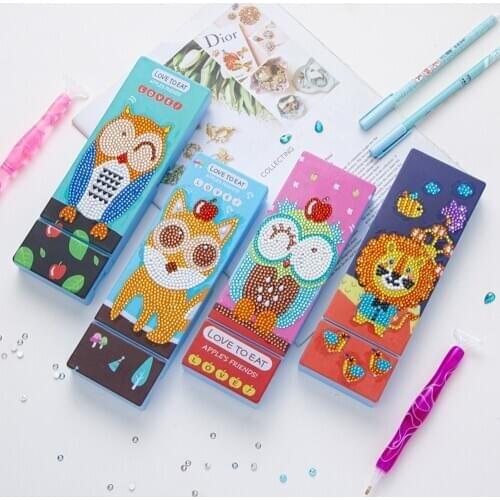 DIY Special Shaped 5D Diamond Painting 2 Grids Pencil Case Stationery Embroidery Storage Case Gifts Box Diamond Mosaic Art