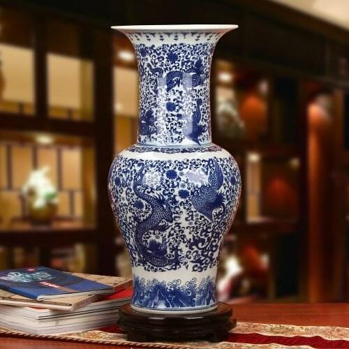 Jingdezhen Porcelain vase High-grade Blue And White Porcelain Dragon Phoenix And Landing, Large Vase Imitation Of Classical vase
