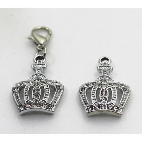 Hot Selling 20pcs/lot Crystal Crown Dangle Charms Lobster Clasp Charms DIY Bracelet&Bangles Jewelry Accessory Hanging Charms