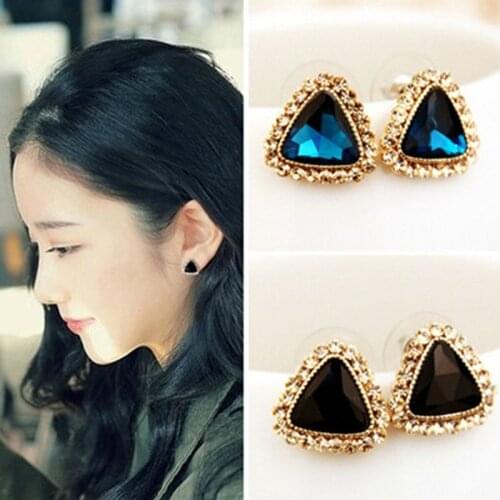 Korean Version Of Exaggerated Sexy Tide Female Earrings Rhinestone Triangle Big Gem Crystal Earrings Friends Gifts