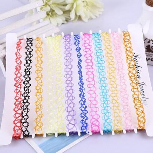 2021 Hot Sale New 12 Pcs/pack Fashion Tattoo Rainbow Chokers Gothic Necklace Vintage Punk Elastic Women Jewelry Wholesale