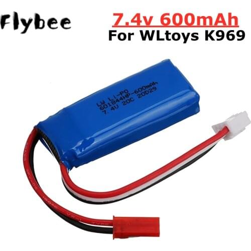 7.4V 600mAh 601844 Lipo Battery for WLtoys K969 K979 K989 K999 P929 P939 RC Car Parts 2s 7.4v Battery with 3 in 1 charger cable