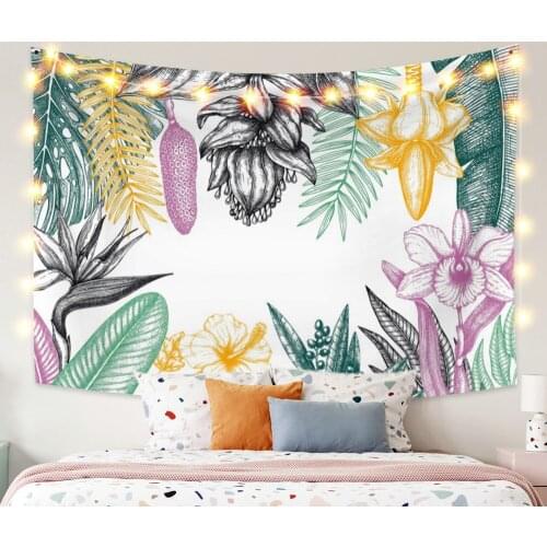 Mix Color Flower and Leaves Tapestry Vintage Exotic Summer Plant Nature Frame for Bedroom Photography Wall Decor