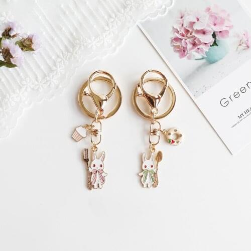 Cartoon Rabbit Keychains Cute Desserts Key Chains Bag Charm Decoration Backpack Accessories Original Design Student Couple Gift