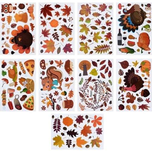 Thanksgiving Fall Leaves Window Clings Thanksgiving Maple Decorations Autumn Wall Art Sticker Decals Home Decor Party Ornaments