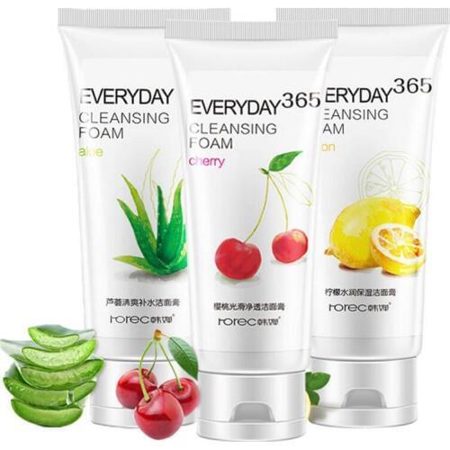 HANCHAN Natural Aloe Vera Cherry Lemon Facial Cleanser Hydrating Whitening Shrink Pores Acne Treatment Oil Control Cleanser