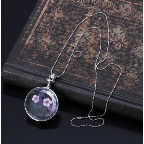 Natural Dried Flowers Necklace Pendant Pressed Lavender Glass Plants Jewelry LX9E