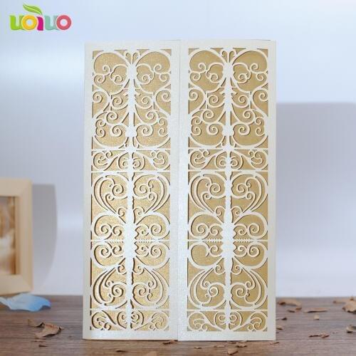 Lastest beige color laser cut wedding invitation card indian invitations 50pcs with cheap price