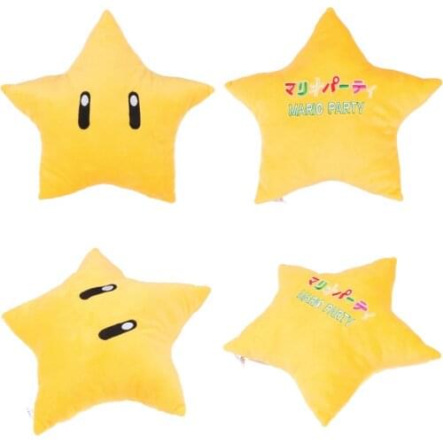 New 1pc Yellow Star Plush Pillow Five-pointed Star Plush Toy Pillow Mario Party Cute Eyes Yellow Soft Stuffed Doll Pillow