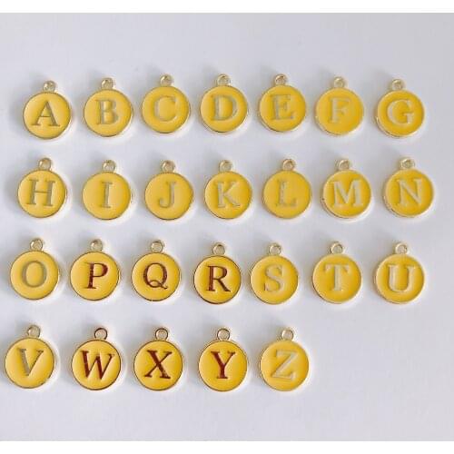 Mini Order 26PCS/Lot Mixed A-Z Lime Green Color Alphabet Letter Charms Enamel Jewelry Bracelet Phone Chain Keyring Alloy Charm