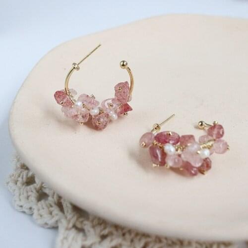 Huge Bud Fashion Crystal Bijoux Round Circle Ear Cuff Earrings Boho Pink Stone Hoop Earrings Earcuff for Women Huggie Jewelry