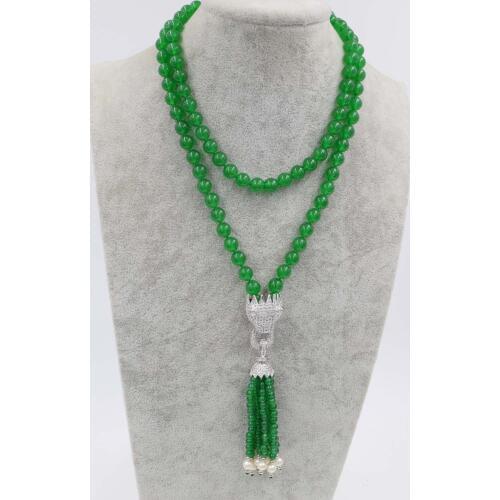 Green jade round 8mm necklace 35inch wholesale beads nature FPPJ woman 2017
