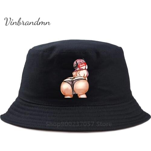 Japanese Anime Waifu Sex Fashion Sexy Ahegao Graphic Print Fisherman Hat 3D Unique Design Waifu Booty Shot She Devil Bucket Cap
