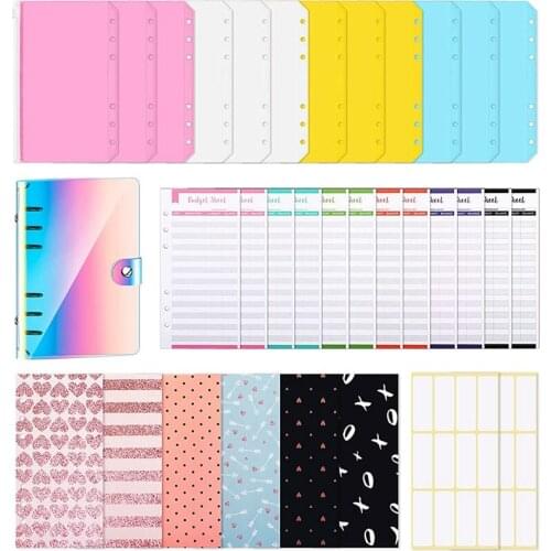 A6 PVC Notebook Binder Planner Organizer 6 Ring Binder Cover, Binder Pockets, Budget Sheet for Budgeting,Rainbow Style