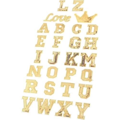 56pcs Sequin Gold Letter Patches Iron on Patches Alphabet Clothes Patches