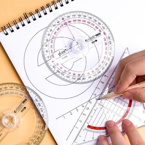 Plastic 360 Degree Pointer Protractor All Circular 10cm Ruler Angle Finder Meter with Swing Arm for School Office Supplies