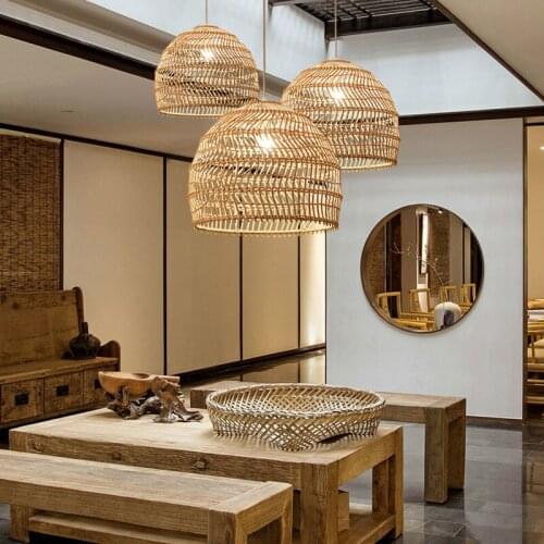 Chinese Style Handmake Rattan Pendant Light Vintage Hanging Lamps Loft Living Room Dining Room Home Decor Bar Restaurant Lights