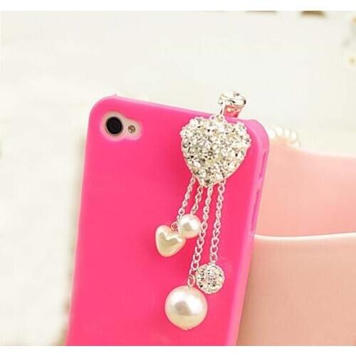 Heart Full Of Diamonds And Pearl Anti Dust Plug For Iphone For Andriod And All 3.5mm Earphone Jack Plug