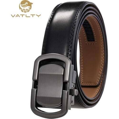 VATLTY 2021 Mens leather belt new button metal buckle natural cowhide fashion business belt for men non-porous smooth suit belt