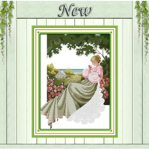 A rose garden beautiful girl painting Decor counted printed on canvas DMC 11CT 14CT kits Cross Stitch embroidery needlework Sets
