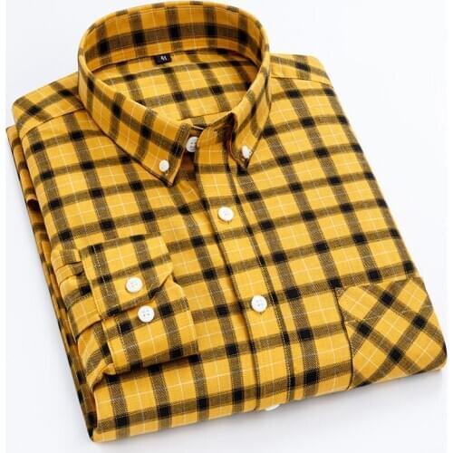 100% Cotton Long-sleeved Plaid Shirts for Men Fashion Regular Fit Anti Wrinkle Comfortable Mens Checkered Casual Shirts 13colors
