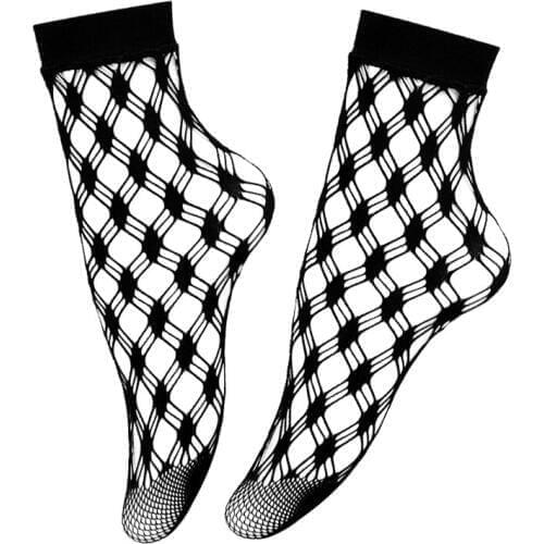 Mesh Lace Socks Women Summer Lolita Fishnet Socks Hollow Out Crochet Flowers Skarpetki Sheer Mesh Ankle Sock Female Socken