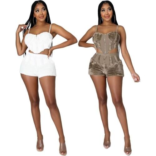 Sport Matching Women Shorts Set Ribbed Knitted Crop Top And Biker Shorts Two Pieces One Suit Booty Shorts Set Tracksuit