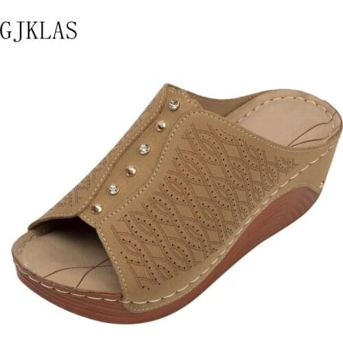 Wedges Slippers High Heels Sandals Women Beach Shoes Size 41 Summer Thick Bathroom Slippers Leather Shoes Women Slippers Sandals