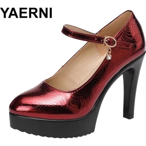 YAERNIQuality Womens Shoes Pumps Pointed Toe Office Lady Pumps Patent Leather Sexy High Heels Womens Wedding Shoes Plus Size