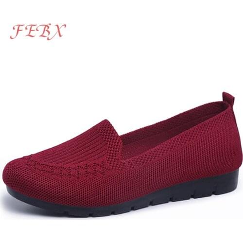 Womens Knitted Flat Shoes Comfort Ladies Loafers Women Footwear 2021 New Hot Slip on Casual Breathable Mesh Female Round Toe