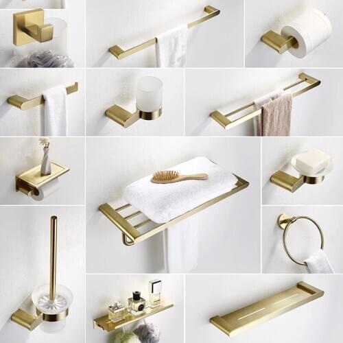 Yooap Brushed Gold SUS304 Stainless Steel Bathroom Hardware Set Towel Shelf Towel Bar Paper Holder Hook Bathroom Accessories
