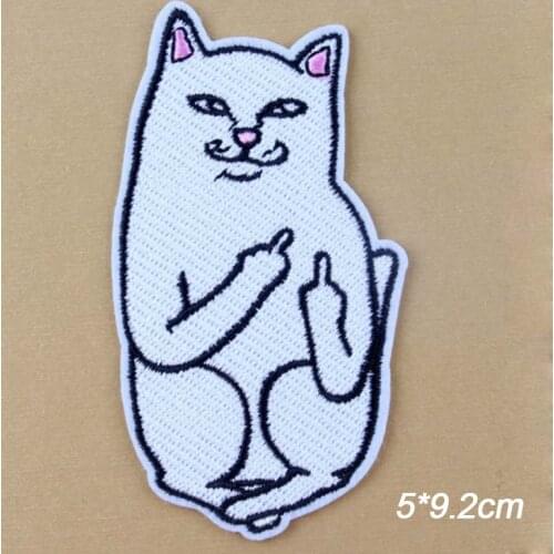 Yellow Novelty Middle Finger White Cat Embroidery Clothes Patch For Clothing Iron On Patch Punk Motif Applique Accessory